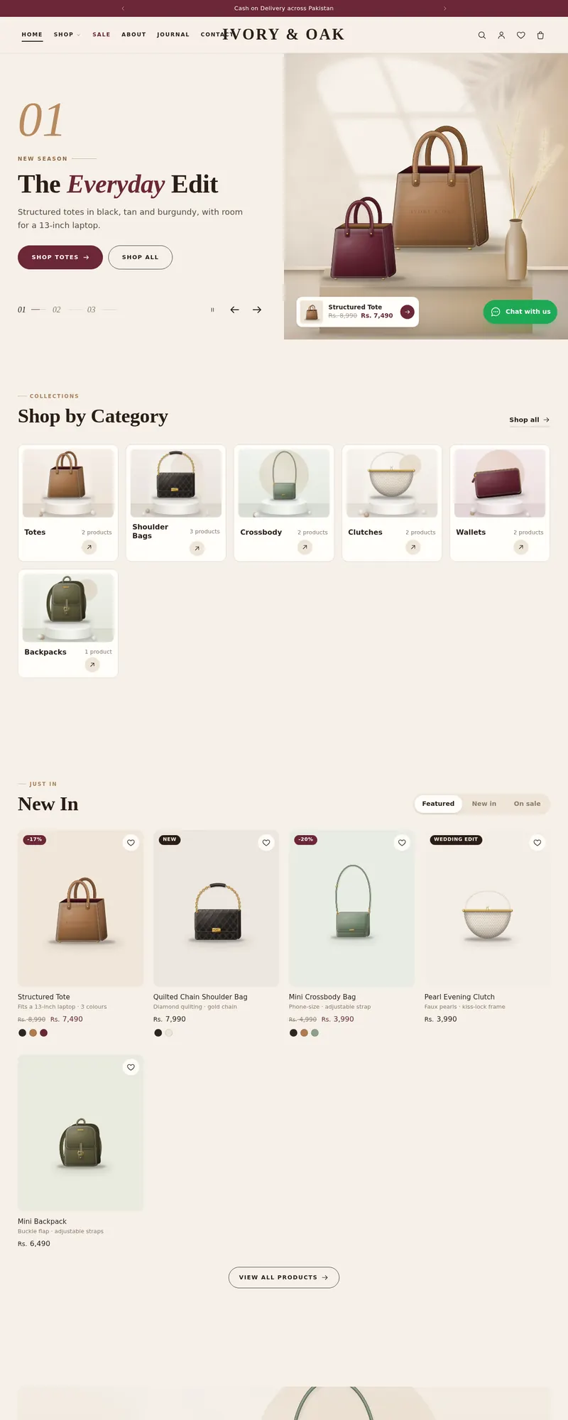 Fast Ecommerce Bags demo – Ivory & Oak