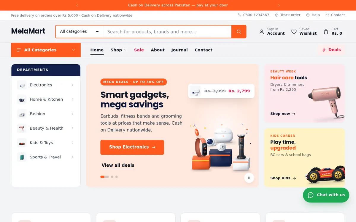 Fast Ecommerce Mega Store demo – MelaMart